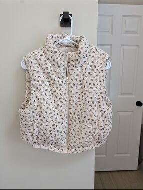 Only Cream Quilted Floral Puffer Vest